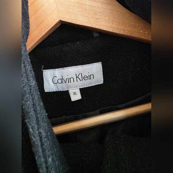 Calvin Klein Wool Blend Detachable Fur Hood Zip Coat Parka Black Gold Sz XL - Picture 4 of 16